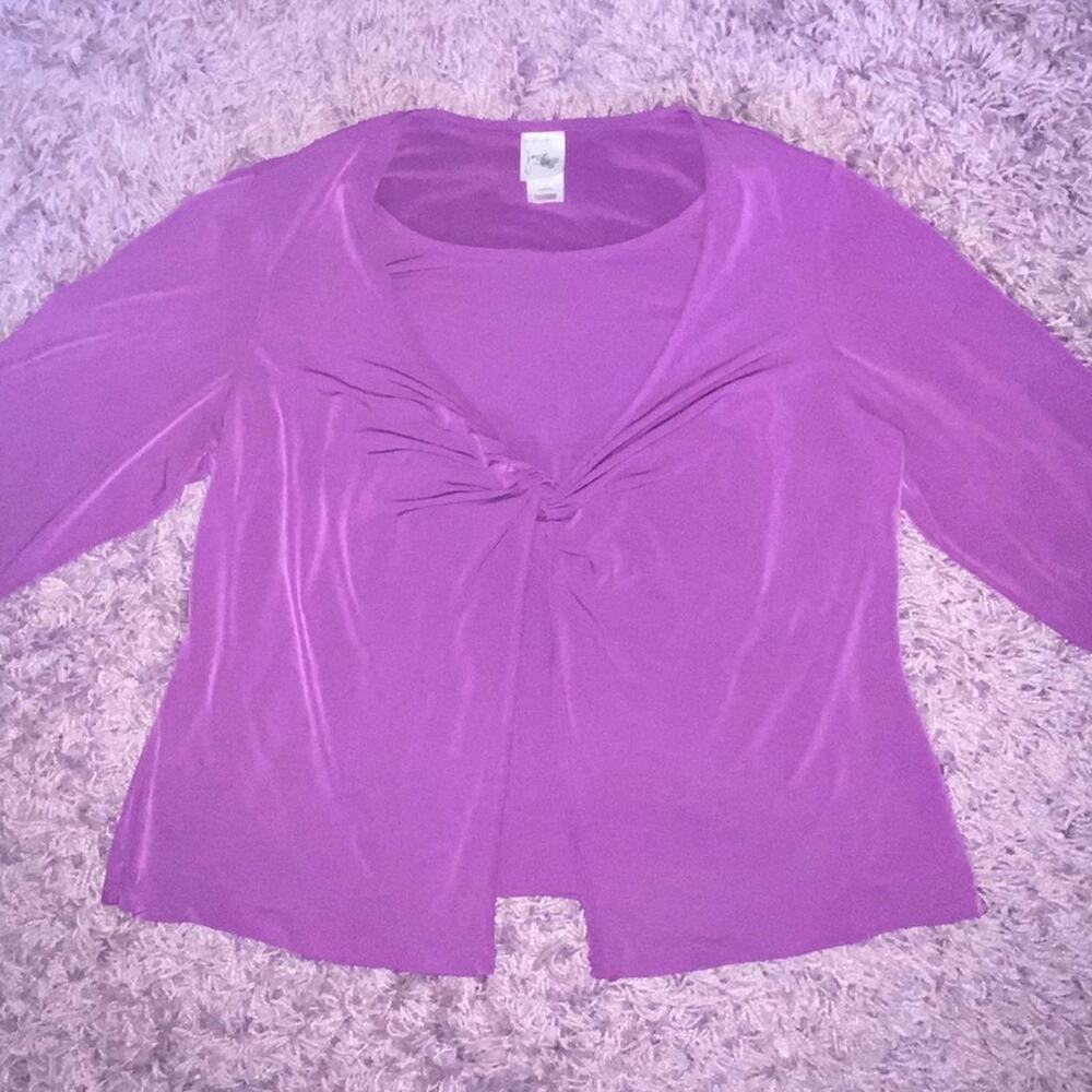 3X JMS Womans Purple Stretchy Jersey Draped Front 3/4th Sleeve Plus Size Blouse - Picture 4 of 8